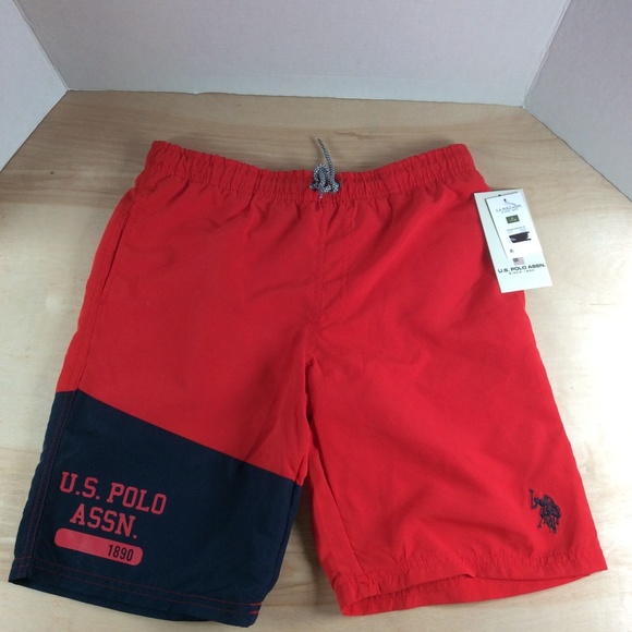 U.S. Polo Assn. Boys Swim Shorts Swim Trunks Size XL 14-16 Red Blue NWT - Picture 1 of 12